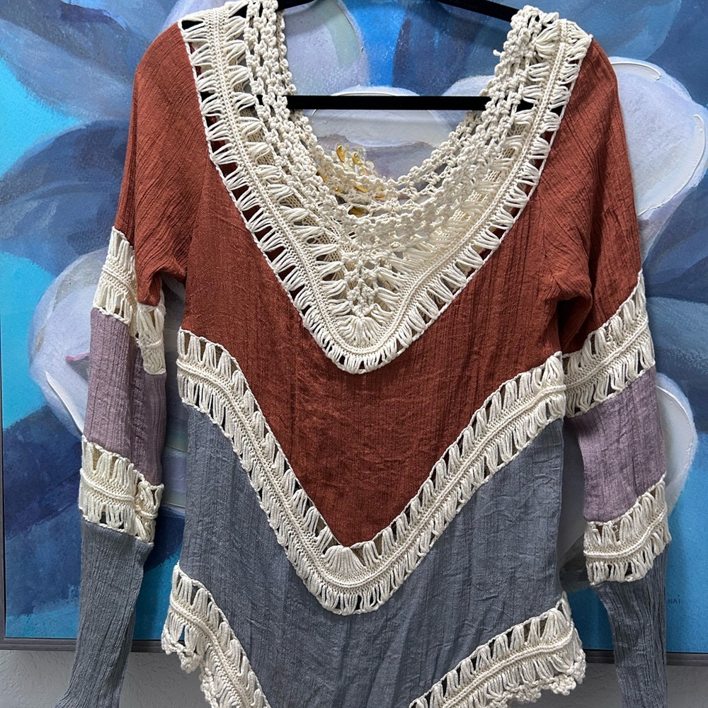 Bohemian Crochet Trim Sweater